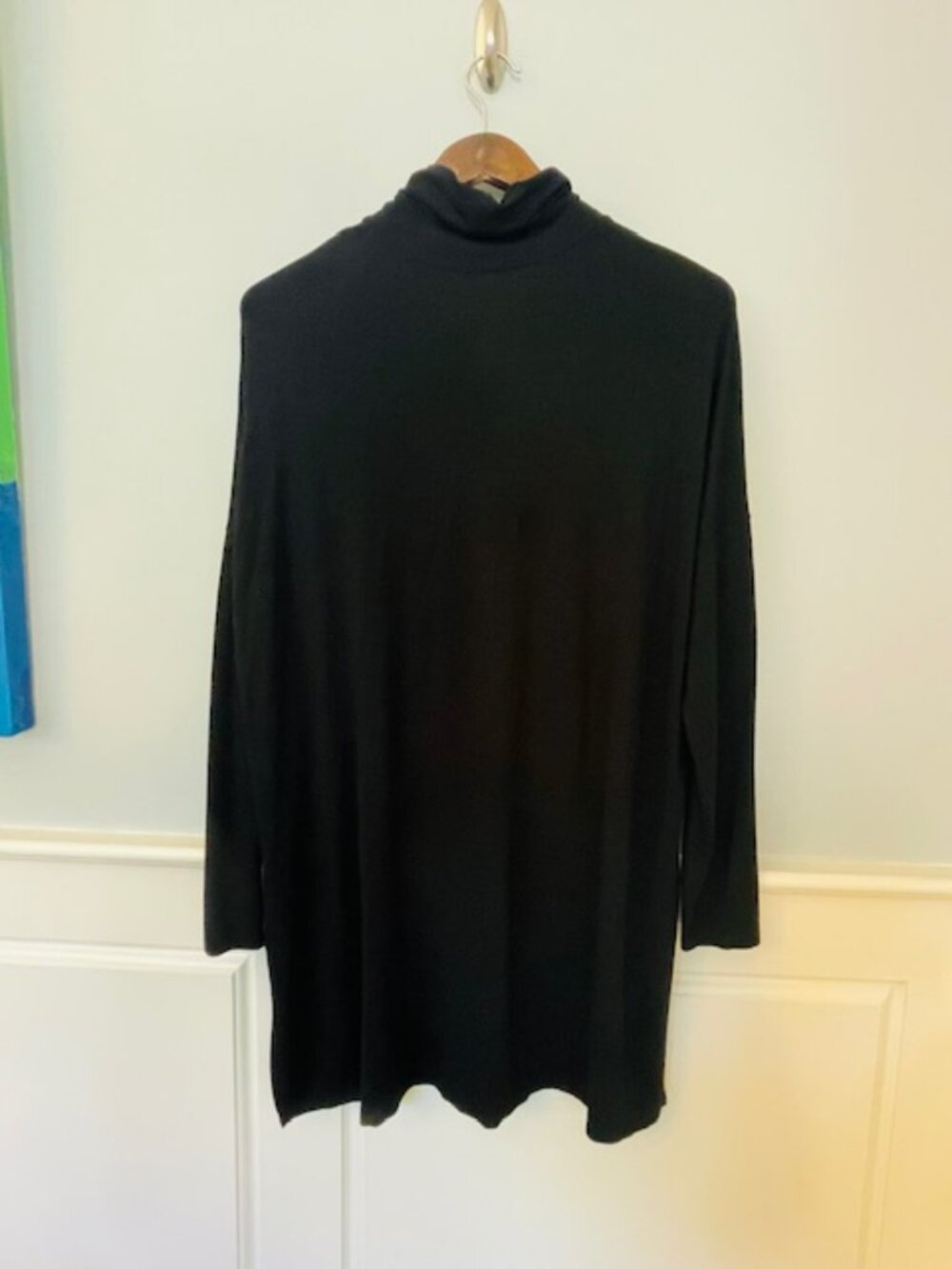 Eileen Fisher Relaxed Fit Viscose Jersey Turtleneck Tunic Black Medium - Picture 4 of 7